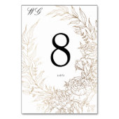 Hochzeitsfeier mit weißem und goldenem Blumenzaube Tischnummer (Rückseite)