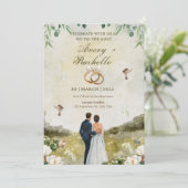 Hochzeitsfeier mit weißer Blüte Einladung (Stehend Vorderseite)