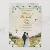 Hochzeitsfeier mit weißer Blüte Einladung (Vorne/Hinten)