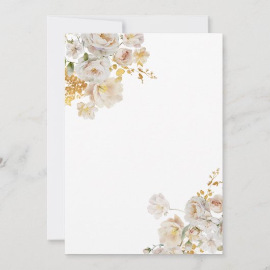 Hochzeitsfeier mit weißer Goldflora Einladung (Rückseite)