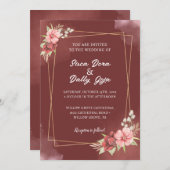 Hochzeitsfeier mit weißer und roter Flora Einladung (Vorne/Hinten)