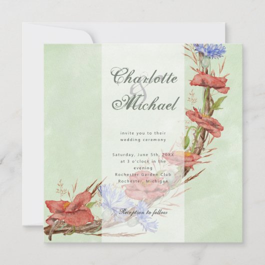 Hochzeitsfeier mit Wildblume Mohn Einladung (Vorderseite)