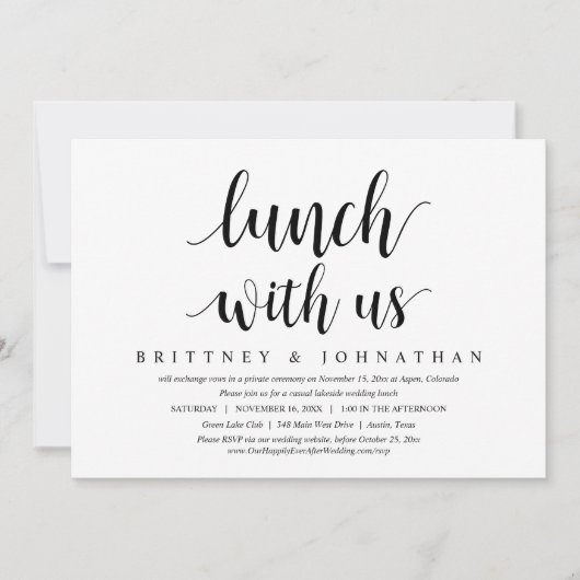 Hochzeitsfeier, Mittagessen mit uns, Neuvermählte Einladung (Vorderseite)