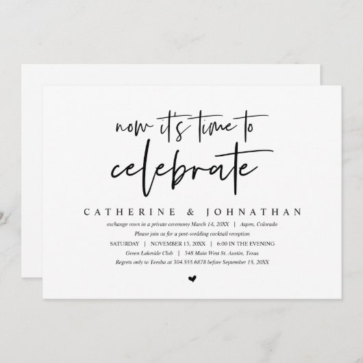 Hochzeitsfeier, modern Minimalistisch, feierlich Einladung (Vorne/Hinten)