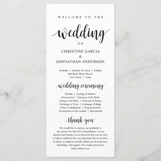 Hochzeitsfeier, Moderne Hochzeitsfeier Programm (Vorderseite)