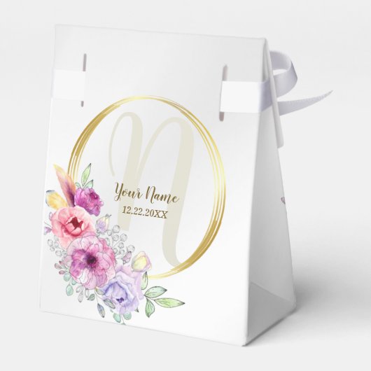 Hochzeitsfeier Monogramm farbenfroh rosa Blütengol Geschenkschachtel (Rückseite)