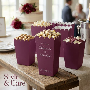 Hochzeitsfeier Name Datum Burgunder Popcorn Geschenkschachtel
