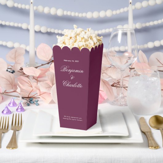 Hochzeitsfeier Name Datum Burgunder Popcorn Geschenkschachtel (Hochzeit)