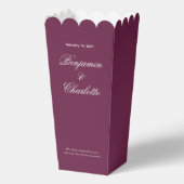 Hochzeitsfeier Name Datum Burgunder Popcorn Geschenkschachtel (Vorderseite)