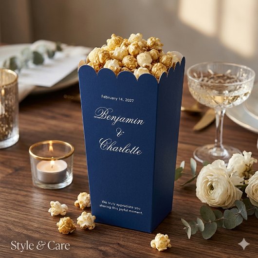 Hochzeitsfeier Name Datum Navy Popcorn Geschenkschachtel