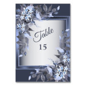 Hochzeitsfeier Navy Blue Floral Silver Grau Tischnummer (Rückseite)