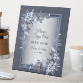 Hochzeitsfeier Navy Blue Floral Silver Gray Elegan Sockelschild (In Situ)