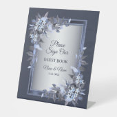 Hochzeitsfeier Navy Blue Floral Silver Gray Elegan Sockelschild (Vorderseite)