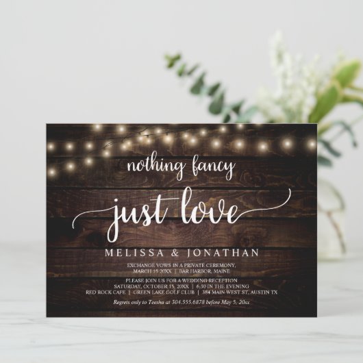 Hochzeitsfeier, nichts Extravagant nur Liebe Einla Einladung (Stehend Vorderseite)