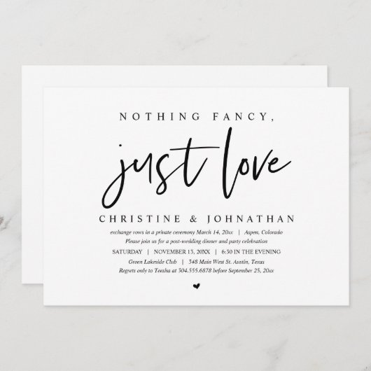 Hochzeitsfeier, nichts Extravagant, nur Liebe Einladung (Vorne/Hinten)