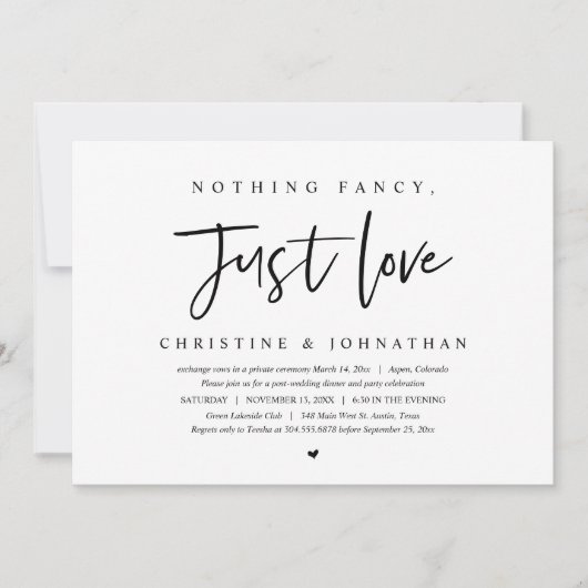 Hochzeitsfeier, nichts Extravagant, nur Liebe Invi Einladung (Vorderseite)