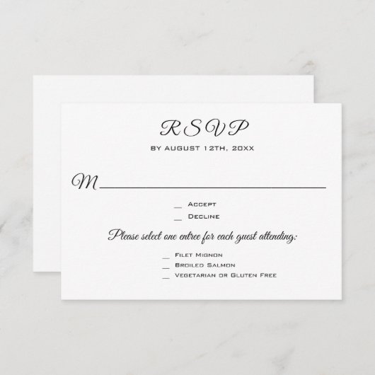 Hochzeitsfeier oder Veranstaltung 3 Entree UAWG Re RSVP Karte (Vorne/Hinten)