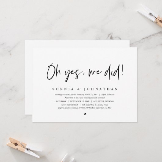 Hochzeitsfeier, Oh ja, das haben wir getan Einladung (Vorderseite/Rückseite Beispiel)