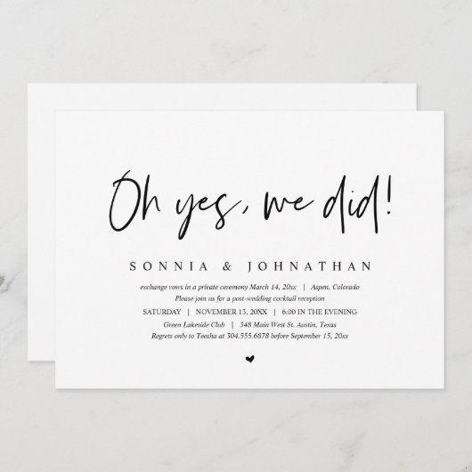 Hochzeitsfeier, Oh ja, das haben wir getan Einladung (Vorne/Hinten)