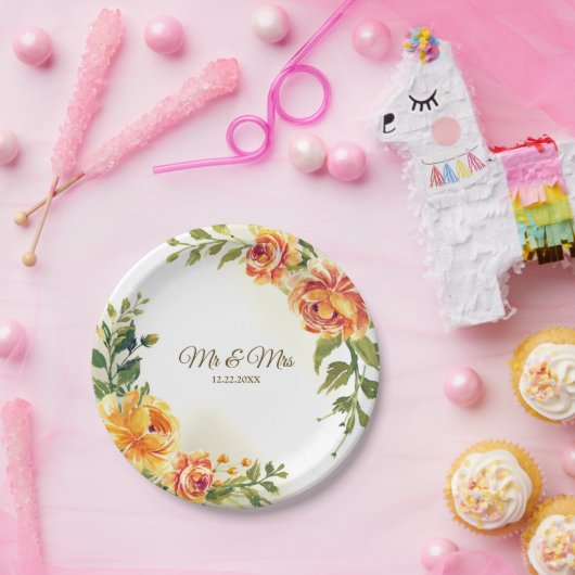 Hochzeitsfeier Orange-Gelb-Grüne Pappteller (Party)