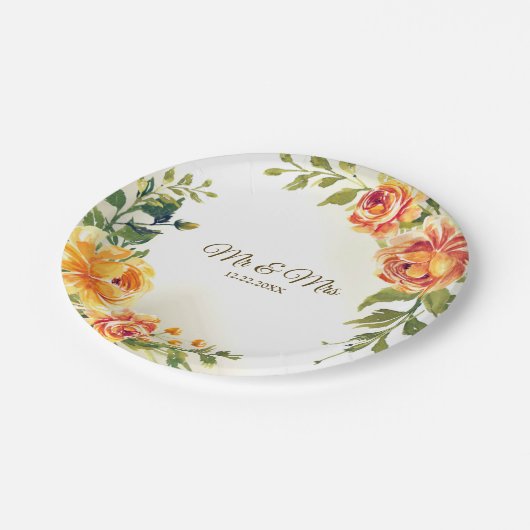 Hochzeitsfeier Orange-Gelb-Grüne Pappteller (Schrägansicht)