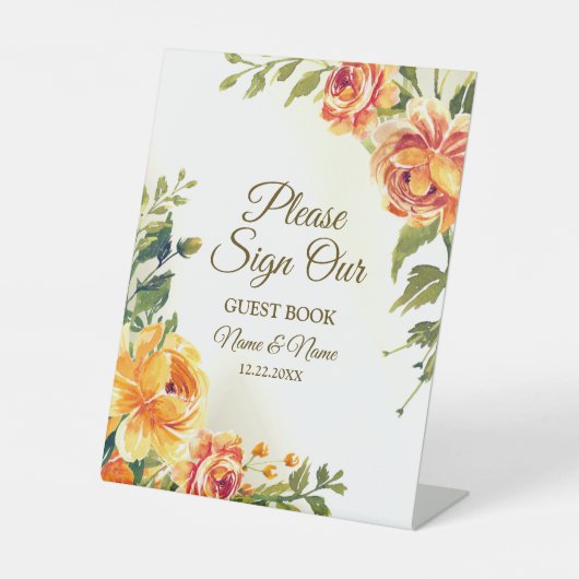 Hochzeitsfeier Orange-Gelb-Grüne Sockelschild (Vorderseite)