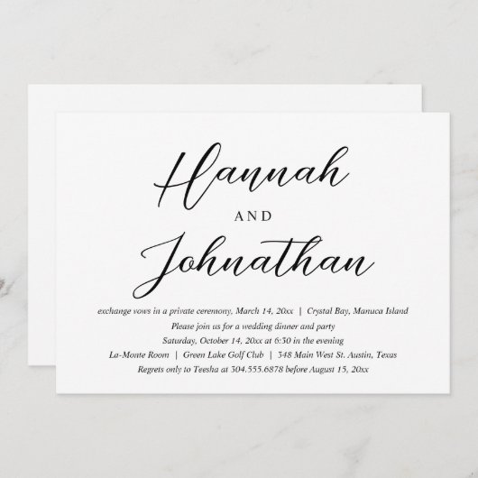 Hochzeitsfeier Party und Abendessen Einladung (Vorne/Hinten)