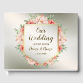 Hochzeitsfeier Peach Orange Bloral Bronze Rustikal Gästebuch (Vorderseite)