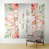 Hochzeitsfeier Peach Orange Blume Blätter Rustikal Wandteppich (Beispiel (Horizontal))