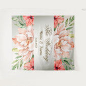 Hochzeitsfeier Peach Orange Blume Blätter Rustikal Wandteppich (Vorderseite (Horizontal))