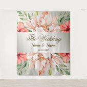 Hochzeitsfeier Peach Orange Blume Blätter Rustikal Wandteppich (Vorderseite)