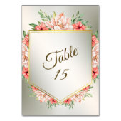 Hochzeitsfeier Peach Orange Floral Golden Rustikal Tischnummer (Rückseite)