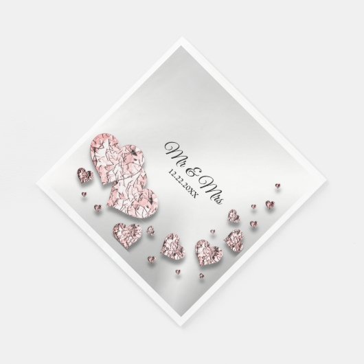 Hochzeitsfeier Pink Peach Shiny Hearts Geometric Serviette (Ecke)