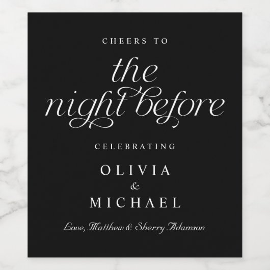 Hochzeitsfeier Probe jubelt bis vor Schwarz Weinetikett (Einzelnes Label)