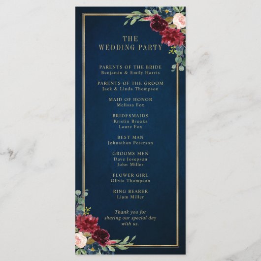 Hochzeitsfeier Programm (Rückseite)