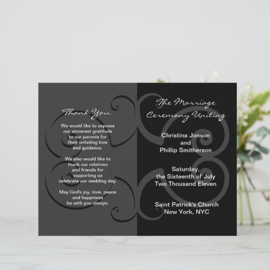 Hochzeitsfeier Programm Black Butterfly Curve (Stehend Vorderseite)