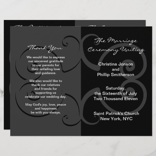 Hochzeitsfeier Programm Black Butterfly Curve (Vorne/Hinten)