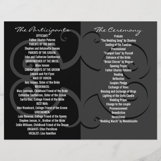 Hochzeitsfeier Programm Black Butterfly Curve (Rückseite)