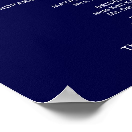Hochzeitsfeier Programm Board Chic Navy Blue Poster (Ecke)