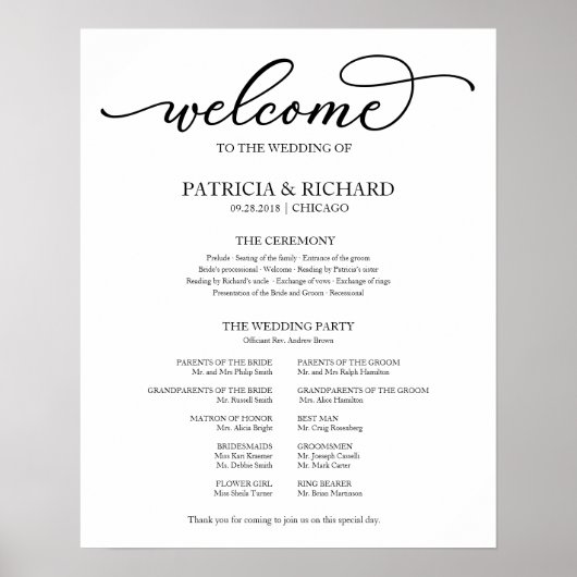 Hochzeitsfeier Programm Chic Script Poster (Vorne)