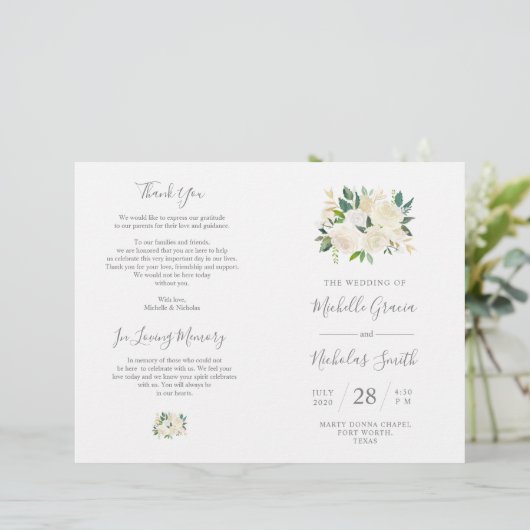 Hochzeitsfeier Programm Cream Watercolor (Stehend Vorderseite)