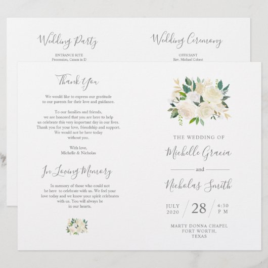 Hochzeitsfeier Programm Cream Watercolor (Vorne/Hinten)