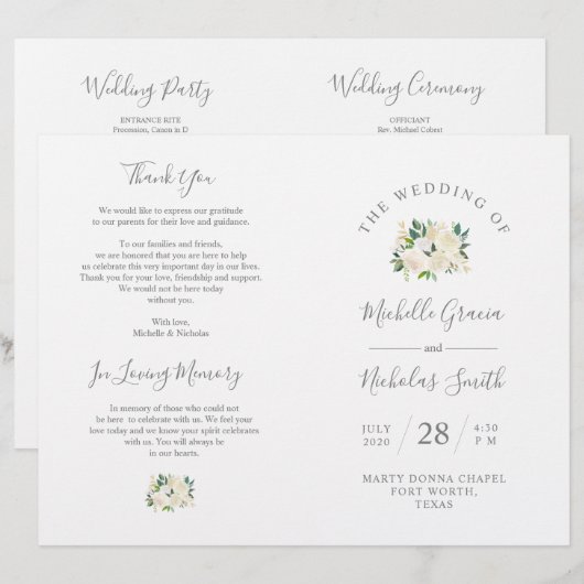 Hochzeitsfeier Programm Cream Watercolor (Vorne/Hinten)