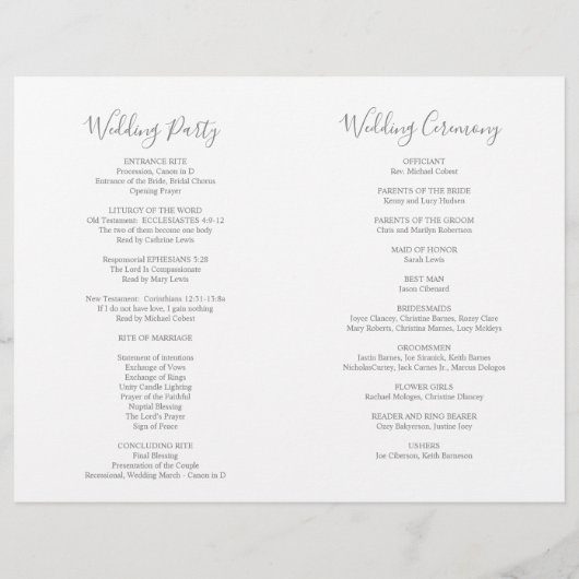 Hochzeitsfeier Programm Cream Watercolor (Rückseite)