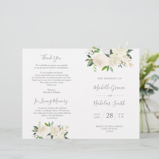 Hochzeitsfeier Programm Cream Watercolor (Stehend Vorderseite)