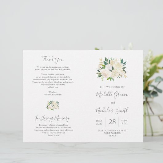 Hochzeitsfeier Programm Cream Watercolor (Stehend Vorderseite)