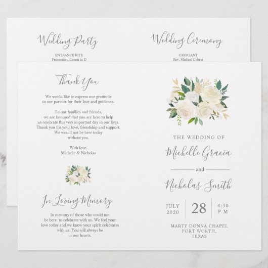 Hochzeitsfeier Programm Cream Watercolor (Vorne/Hinten)