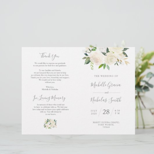 Hochzeitsfeier Programm Cream Watercolor (Stehend Vorderseite)