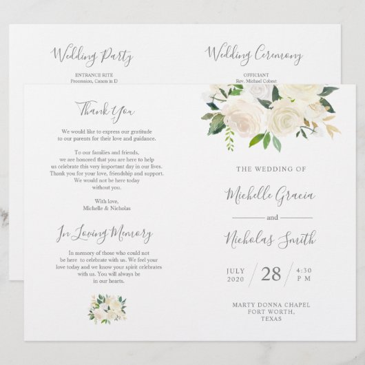 Hochzeitsfeier Programm Cream Watercolor (Vorne/Hinten)