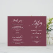 Hochzeitsfeier Programm Elegance Script Burgundy (Stehend Vorderseite)